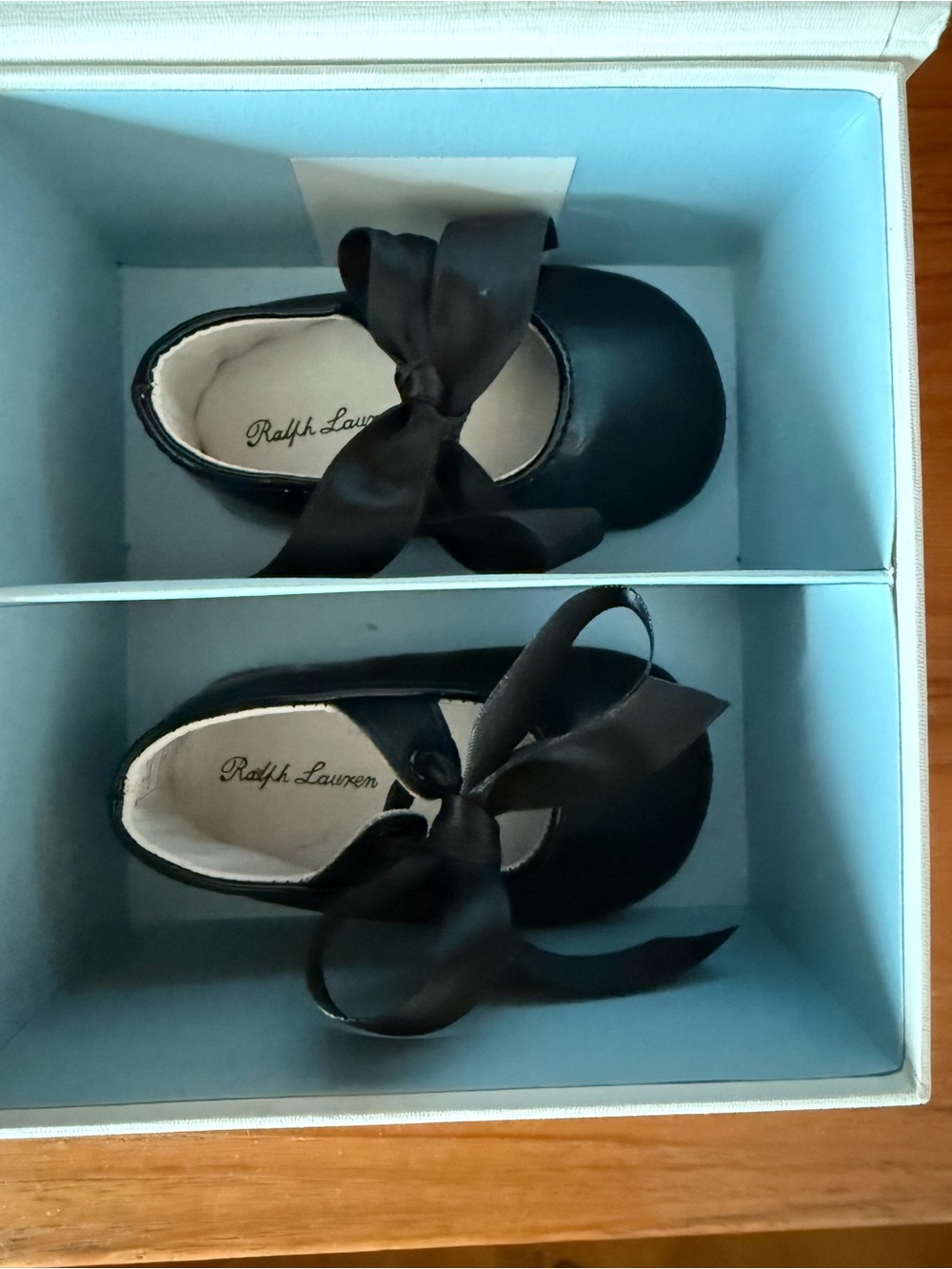 Ralph Lauren Black Patent/Satin Bow Infant Shoes